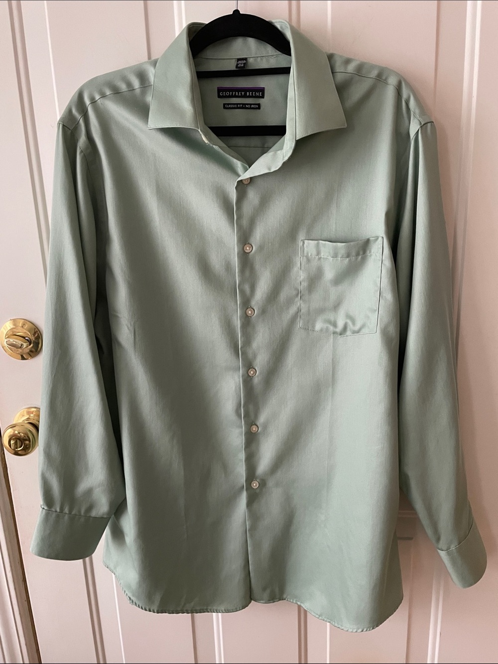 Geoffrey Beene Light Sage Green Long-Sleeve Dress Shirt Size 16 1/2 neck, 32/33
